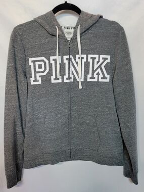 PINK Victoria's Secret Gray Zip-Up Hoodie with White Logo